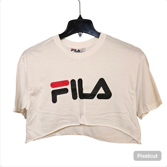 Fila white cotton knit short sleeve graphic crop top t-shirt women size S US - Picture 1 of 5